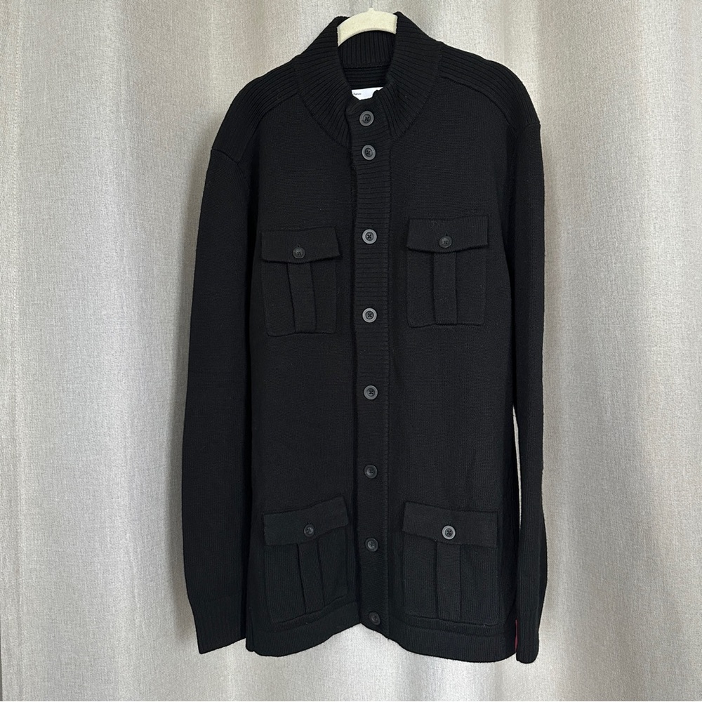 Massif NWOT Wool Black Military Knit Pockets Cardigan XL - Picture 3 of 15
